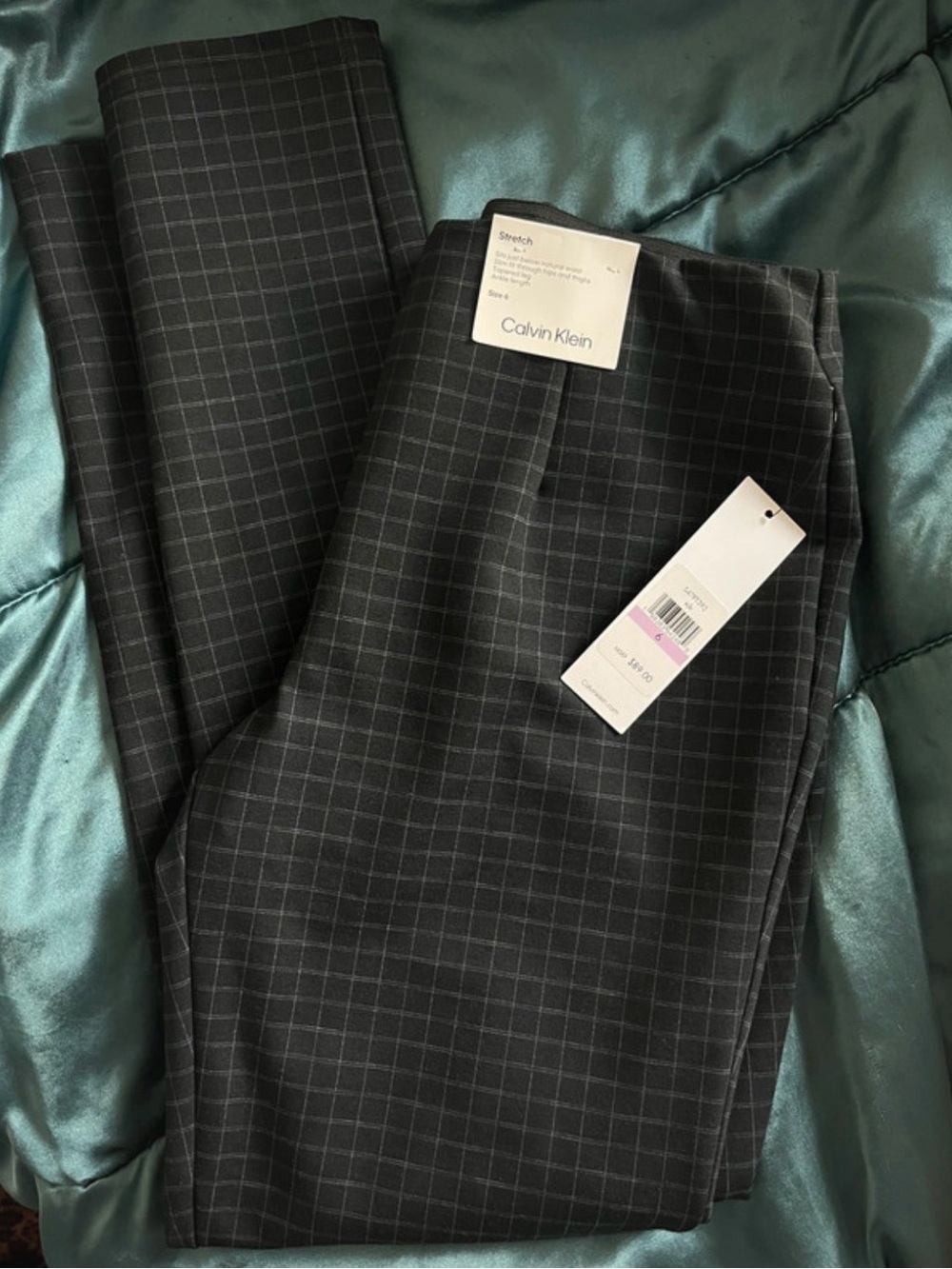 Calvin Klein Black and Gray Windowpane Stretch Pants